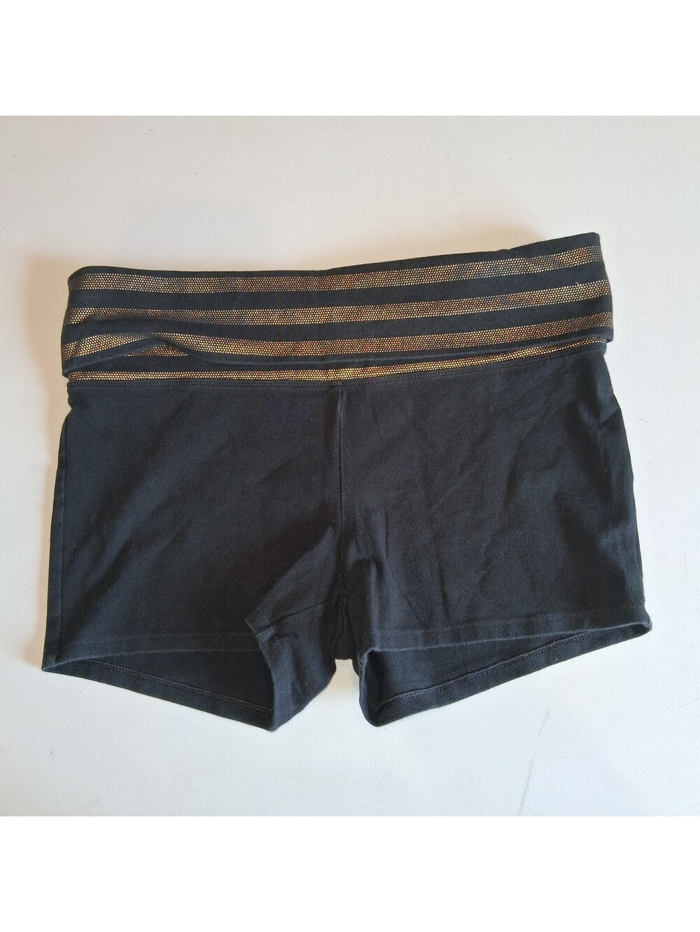 Black Shorts with Gold Stripe Waistband PINK Victoria's Secret Foldover L